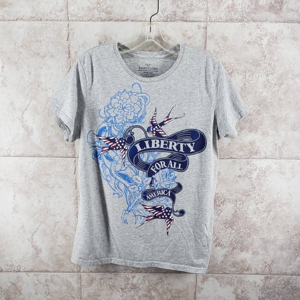 Faded Glory Liberty For All Graphic Print Short Sleeve T Shirt Size XL 16/ 18